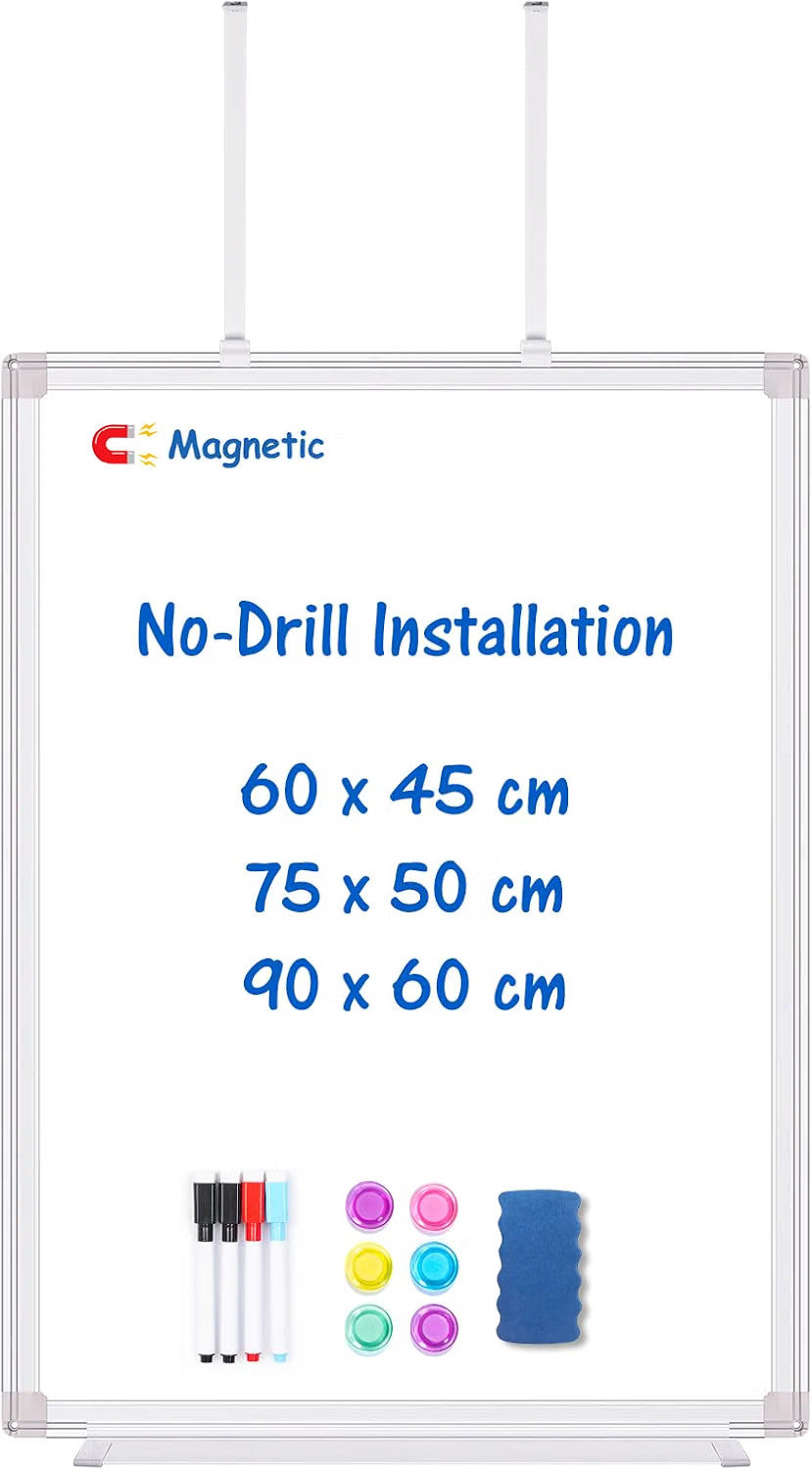 Magnetic Whiteboard Dry Erase Board 60x45cm Over Door Wall Mount Adjustable Hook