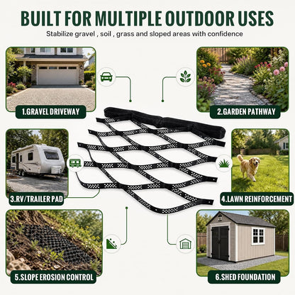 Ground Reinforcement Grid Mat 10x3m 5cm HDPE Gravel Driveway Paving Lawn Black