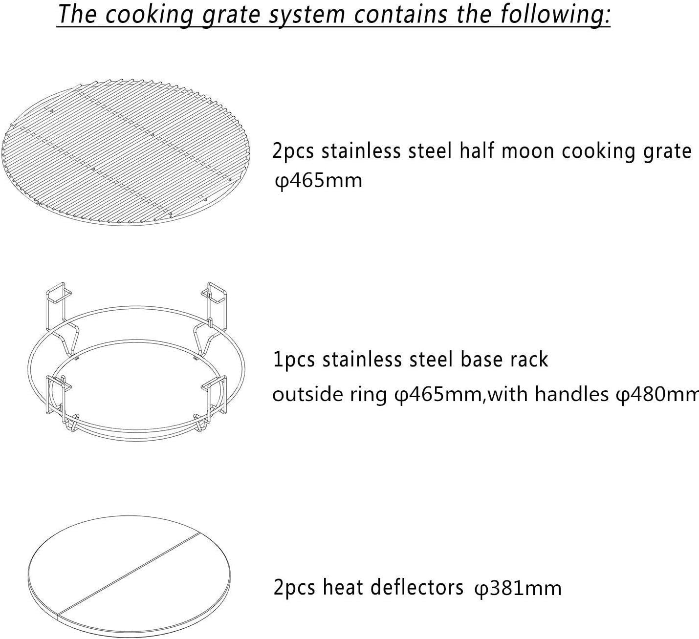 Ceramic Grill Cooking System Kit 2 Grates Rack Heat Deflectors Kamado Style Set