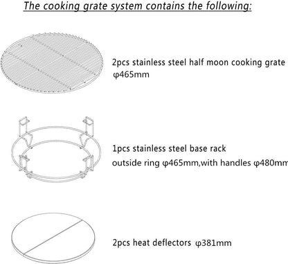 Ceramic Grill Cooking System Kit 2 Grates Rack Heat Deflectors Kamado Style Set