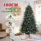 180cm Snow Flocked Artificial Christmas Tree PE PVC Pinecones Wood Stand