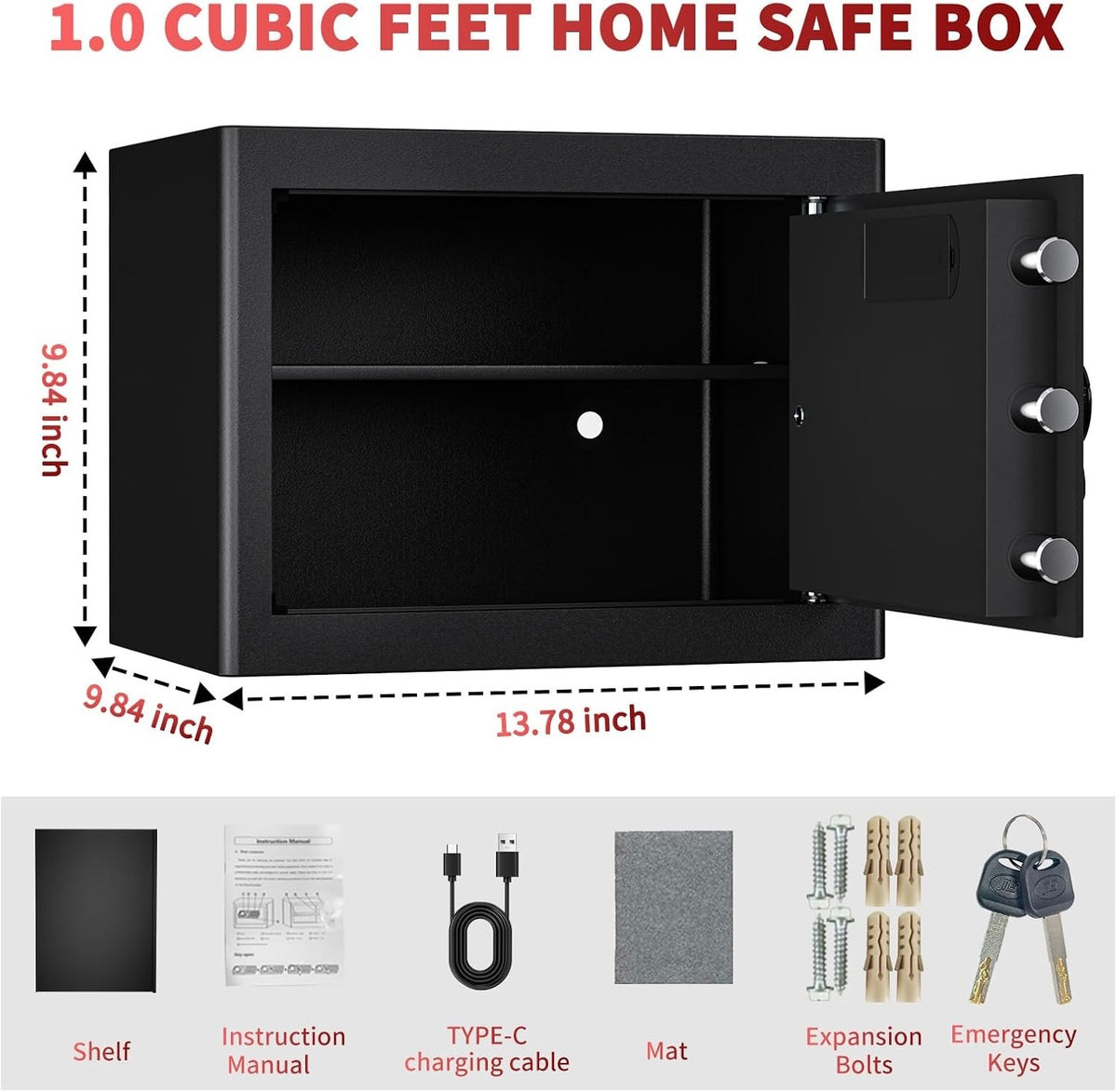 Digital Electronic Security Safe Box 20L Steel Keypad Lock Alarm Office Black