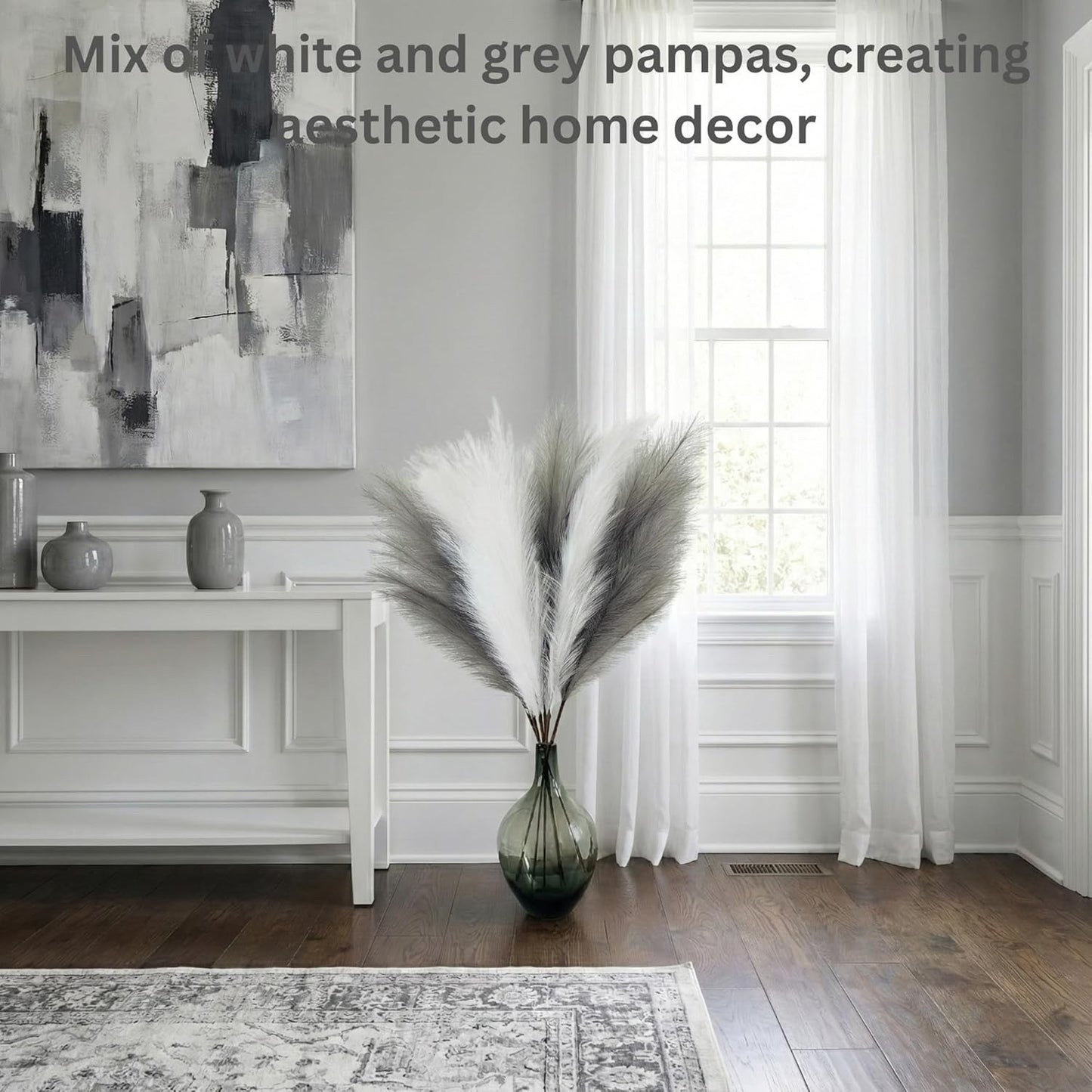 Artificial Pampas Grass 3 Stems 116cm White Large Faux Flowers Tall Vase Decor