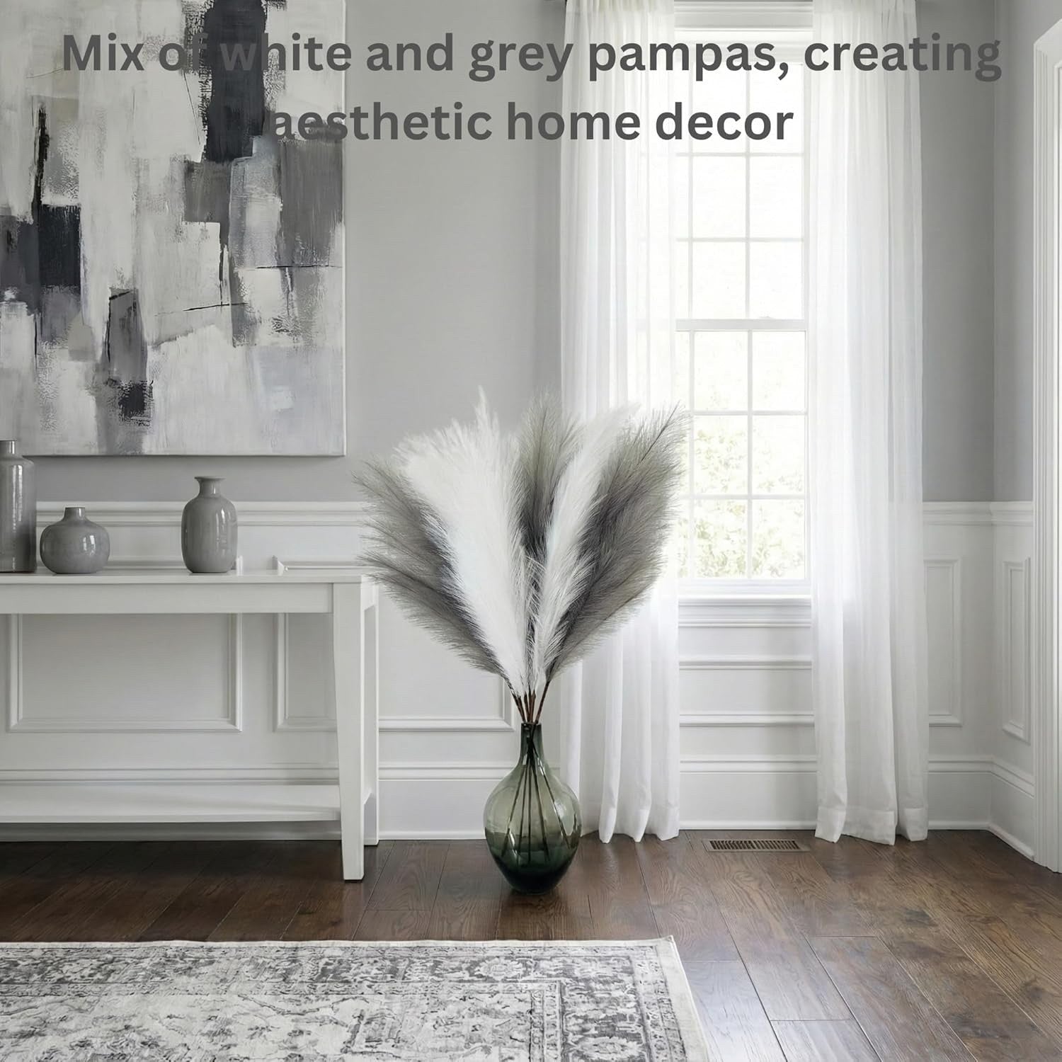 Artificial Pampas Grass 3 Stems 116cm White Large Faux Flowers Tall Vase Decor
