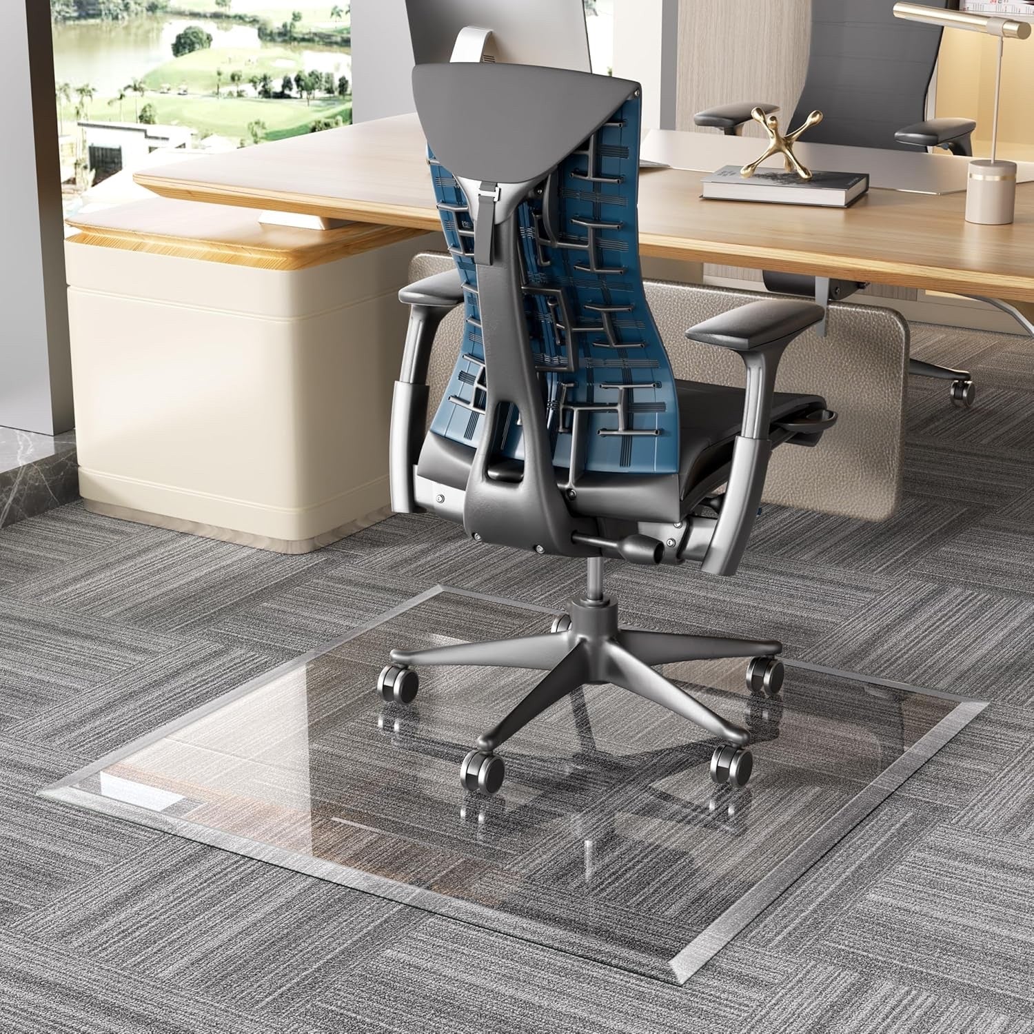 91x91cm Tempered Glass Chair Mat Clear Beveled for Carpet Hardwood