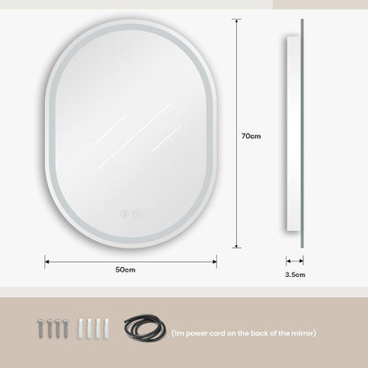 Bathroom LED Mirror Bluetooth 500x700mm Oval Demister Dimmable Wall Light IP44