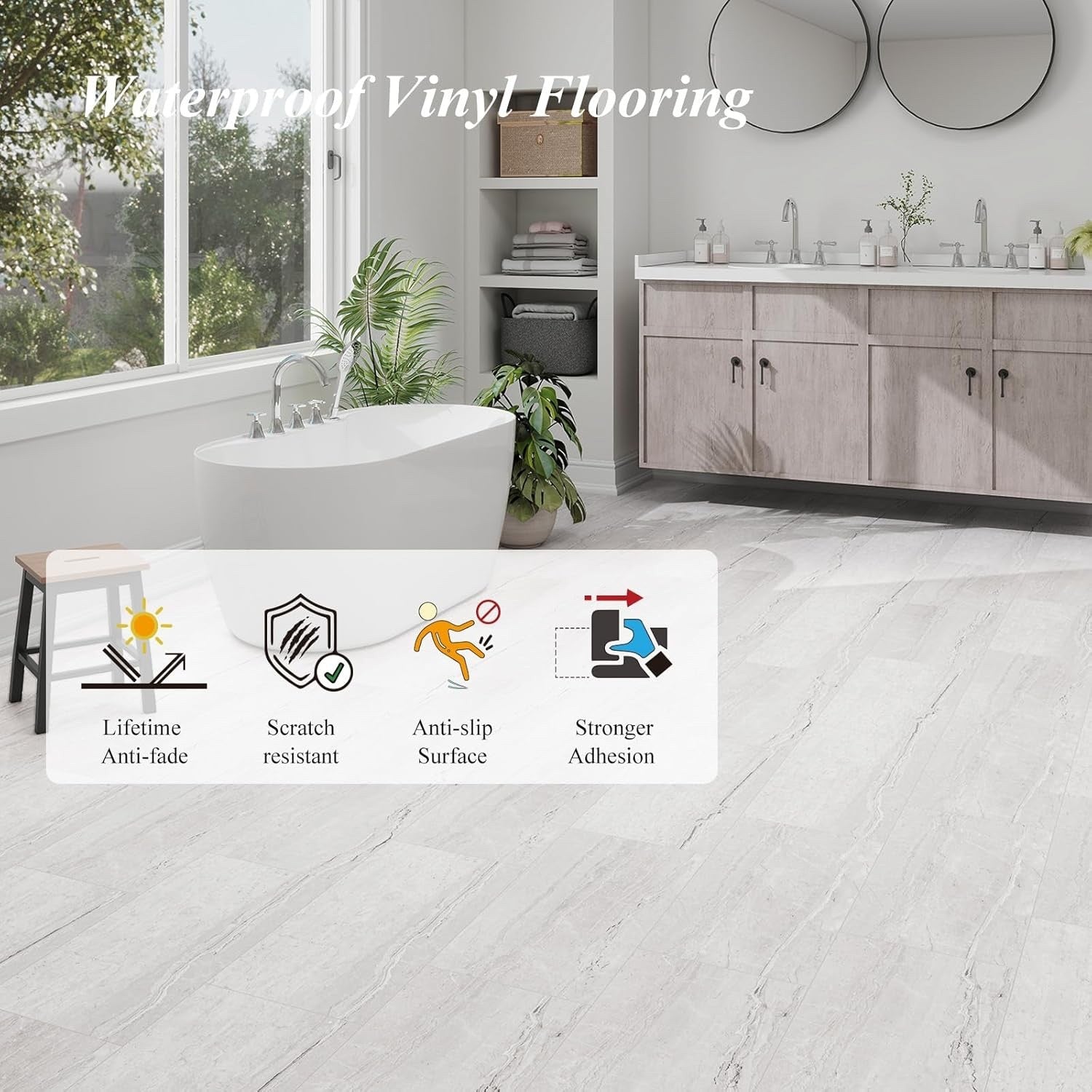 Self Adhesive Floor Tiles Stone Effect Vinyl Flooring Peel Stick 61 x 30.5 cm