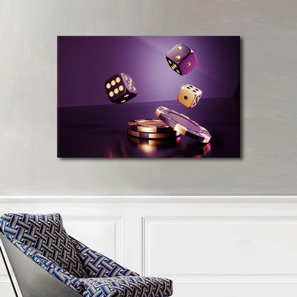 Casino Chips Wall Art Canvas Print Framed 36x24in Poker Dice Game Room Decor