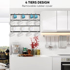 Wall Mounted Mug Holder 4 Tier Wrought Iron Coffee Cup Rack Black