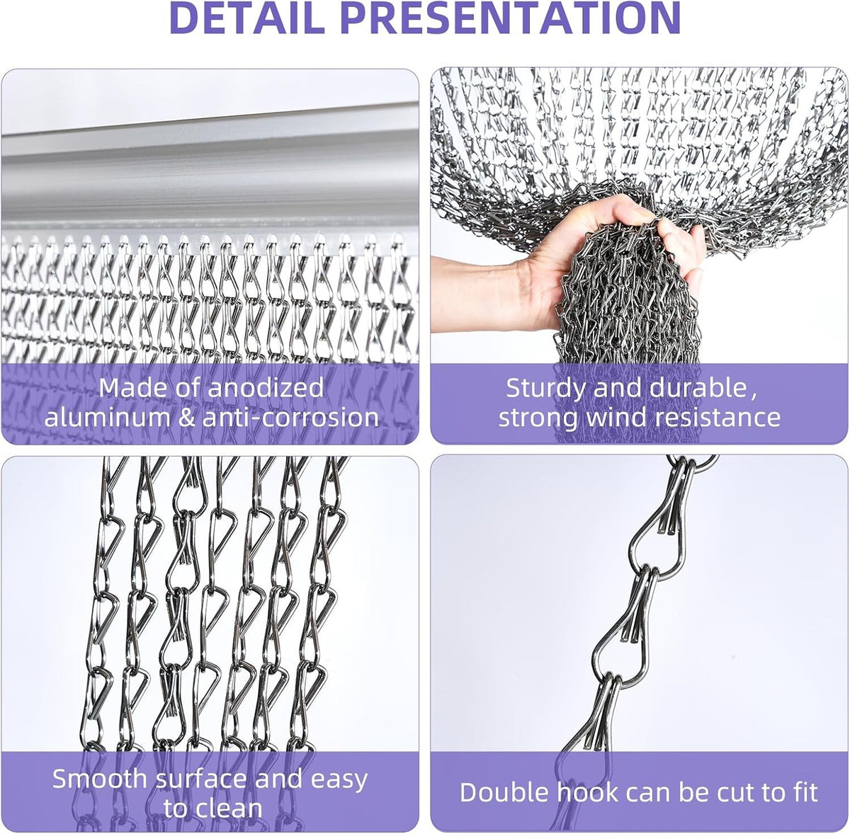 Chain Curtain Aluminum Fly Screen Door 100x210cm Black Insect Privacy Barrier
