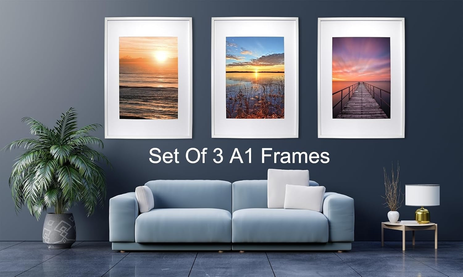 Picture Frame A1 Set of 3 with Mount for A2 Poster Photo Display