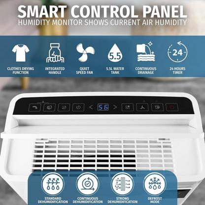 20L Dehumidifier Laundry Dryer Damp Condensation 5.5L Tank Digital Humidity