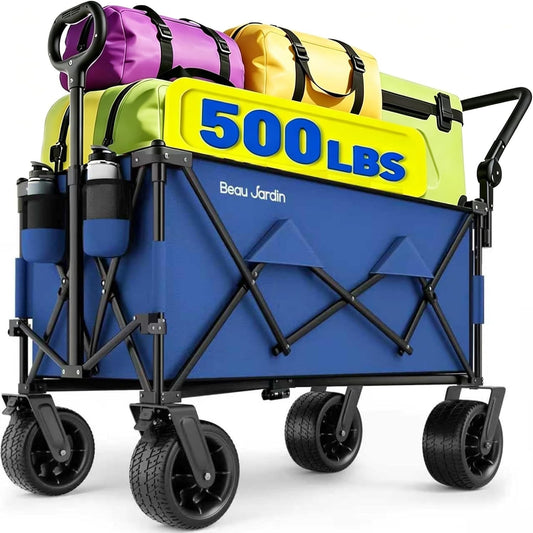 Folding Festival Trolley Wagon Cart Blue All Terrain Wheels Collapsible Camping