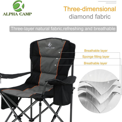 Camping Folding Chair Oversized Heavy Duty Padded Outdoor Seat Carry Bag Black