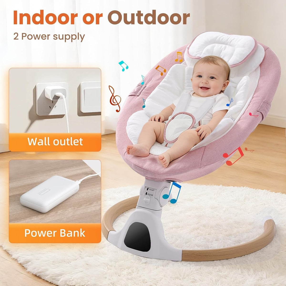 Electric Baby Swing Bouncer Newborn Pink Bluetooth 5 Speed Remote 0-6 Months