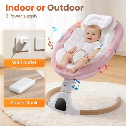 Electric Baby Swing Bouncer Newborn Pink Bluetooth 5 Speed Remote 0-6 Months