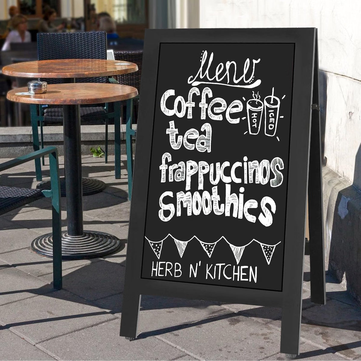 A-Frame Chalkboard Pavement Sign 45x85cm Double Sided Magnetic Wood Shelf VAIIGO