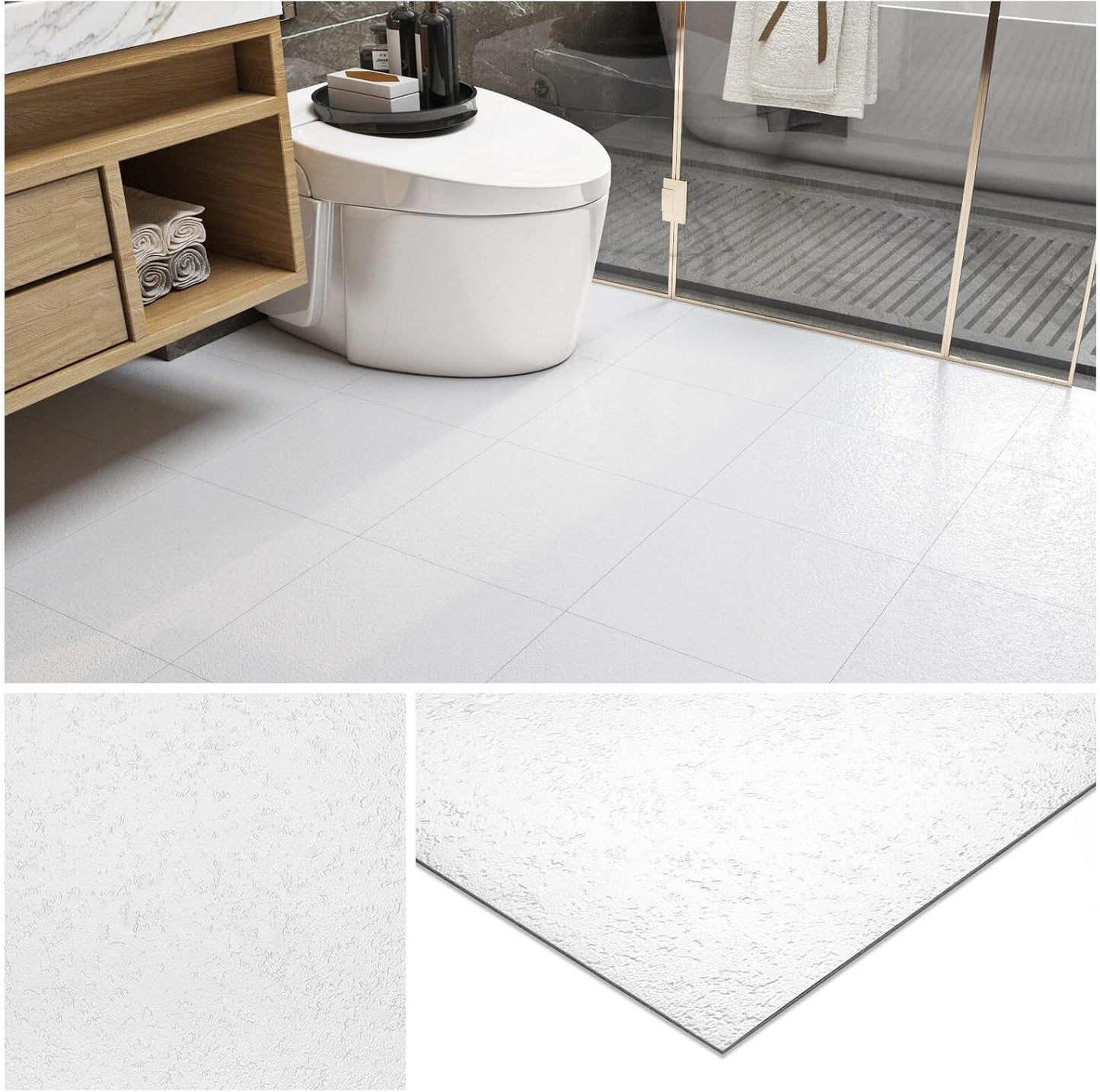 White Peel Stick Floor Tiles 30x30 Waterproof Vinyl Self Adhesive Bathroom 12Pcs