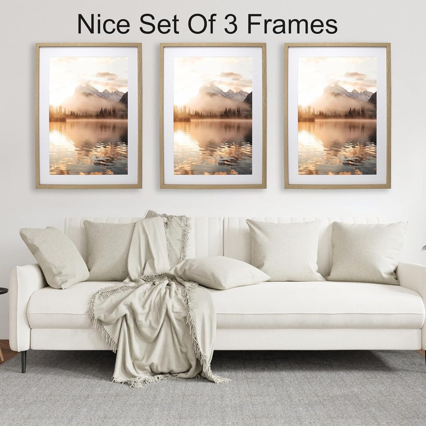 Picture Frame Set 50x70cm Wooden 3 Pack Poster Photo Mount Wall Hanging Oak