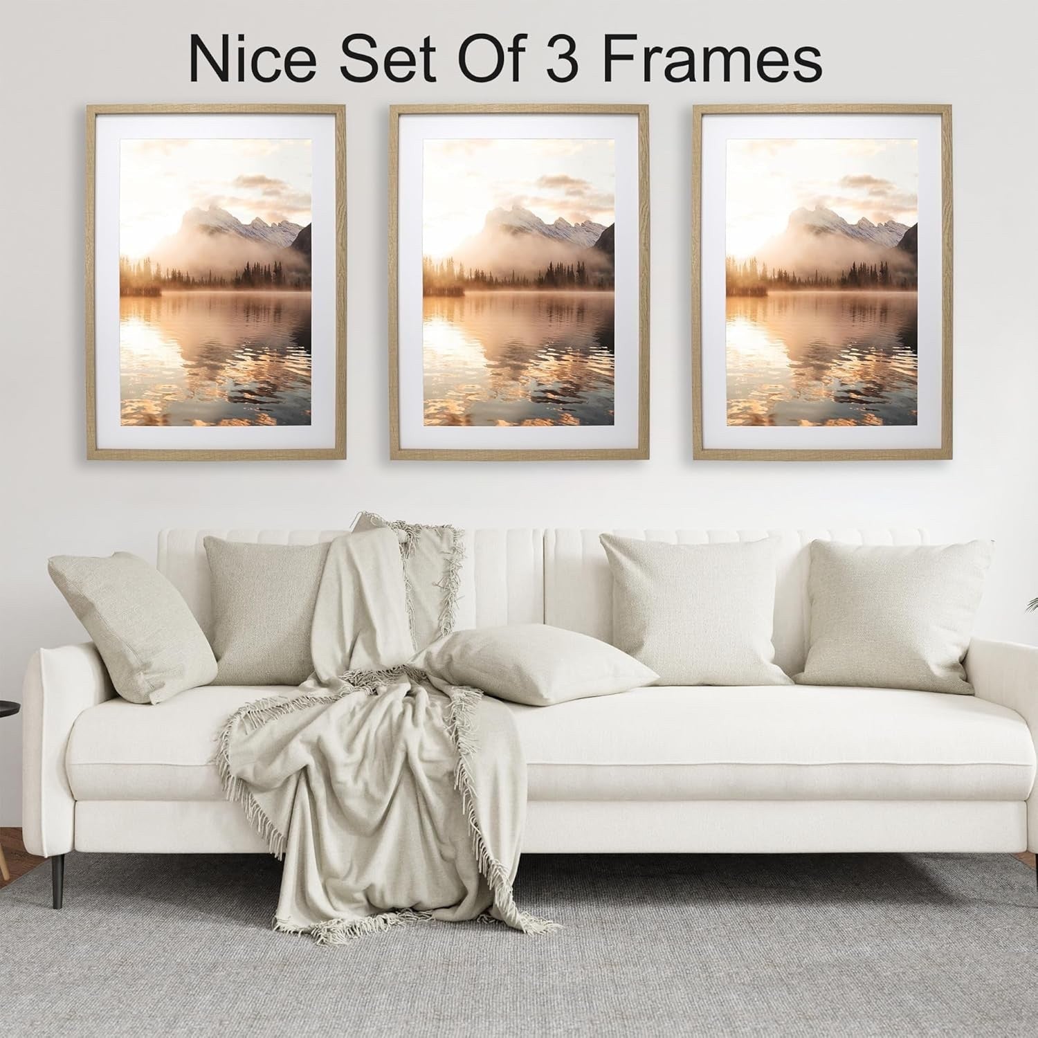 Picture Frame Set 50x70cm Wooden 3 Pack Poster Photo Mount Wall Hanging Oak