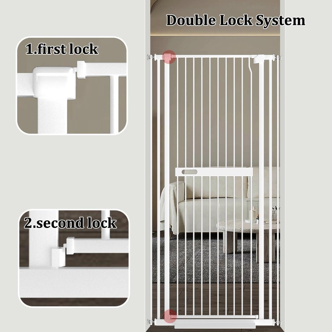 Extra Tall Cat Gate Pet Safety Barrier 155cm White 76-92cm Auto Close Metal