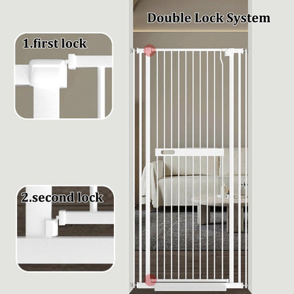 Extra Tall Cat Gate Pet Safety Barrier 155cm White 76-92cm Auto Close Metal