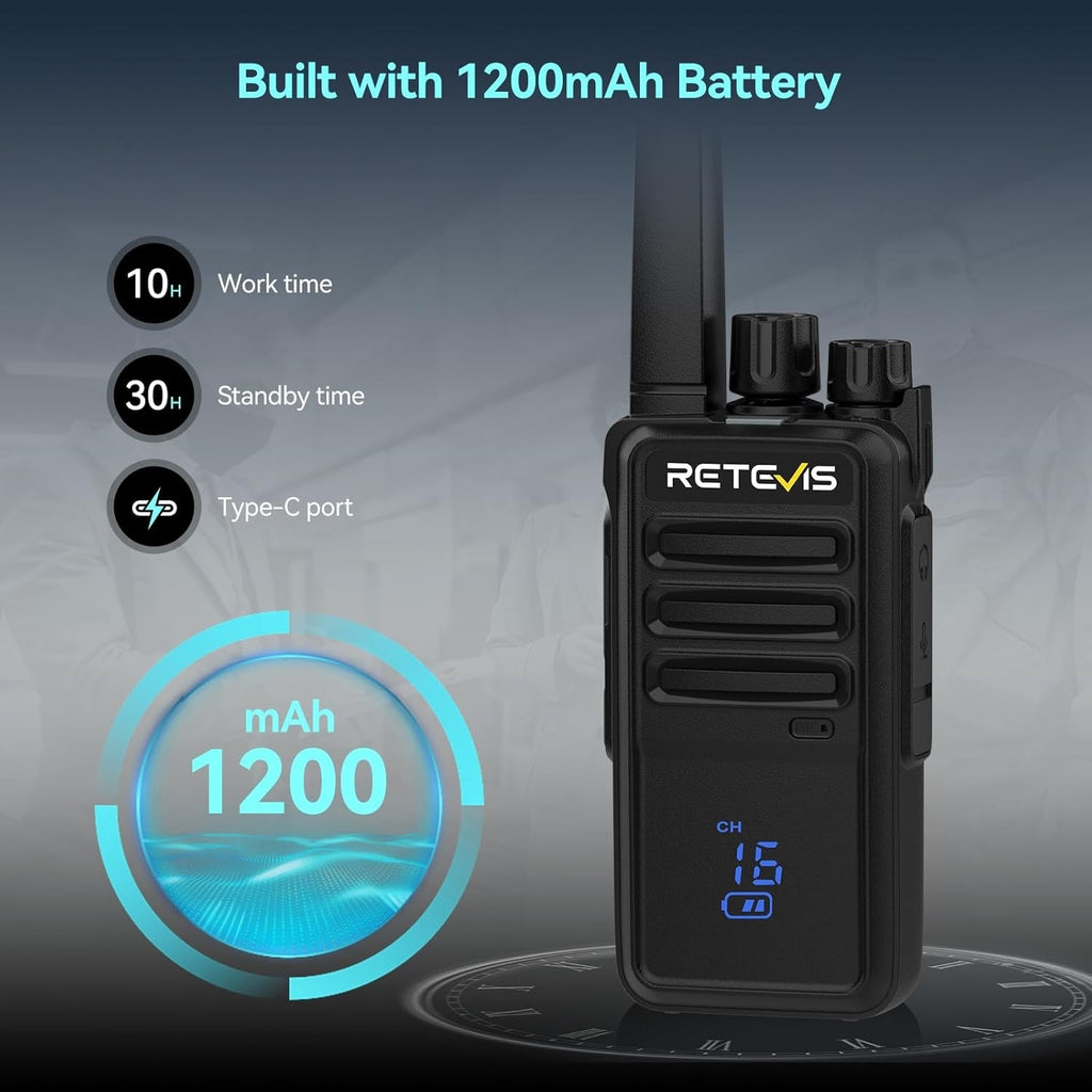 Retevis RT668H PMR446 Walkie Talkies 10 Pack Black Hidden Display USB-C 10-Way