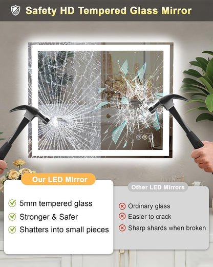 Bathroom Mirror LED 24x32in Front Backlit Anti-Fog Dimmable 3 Color Temperature