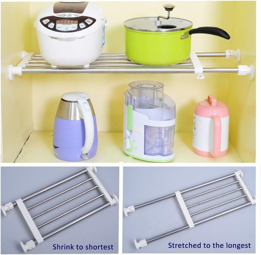 Expandable Wardrobe Shelf Rack 50-80cm Ivory Tension Storage Organiser No Drill