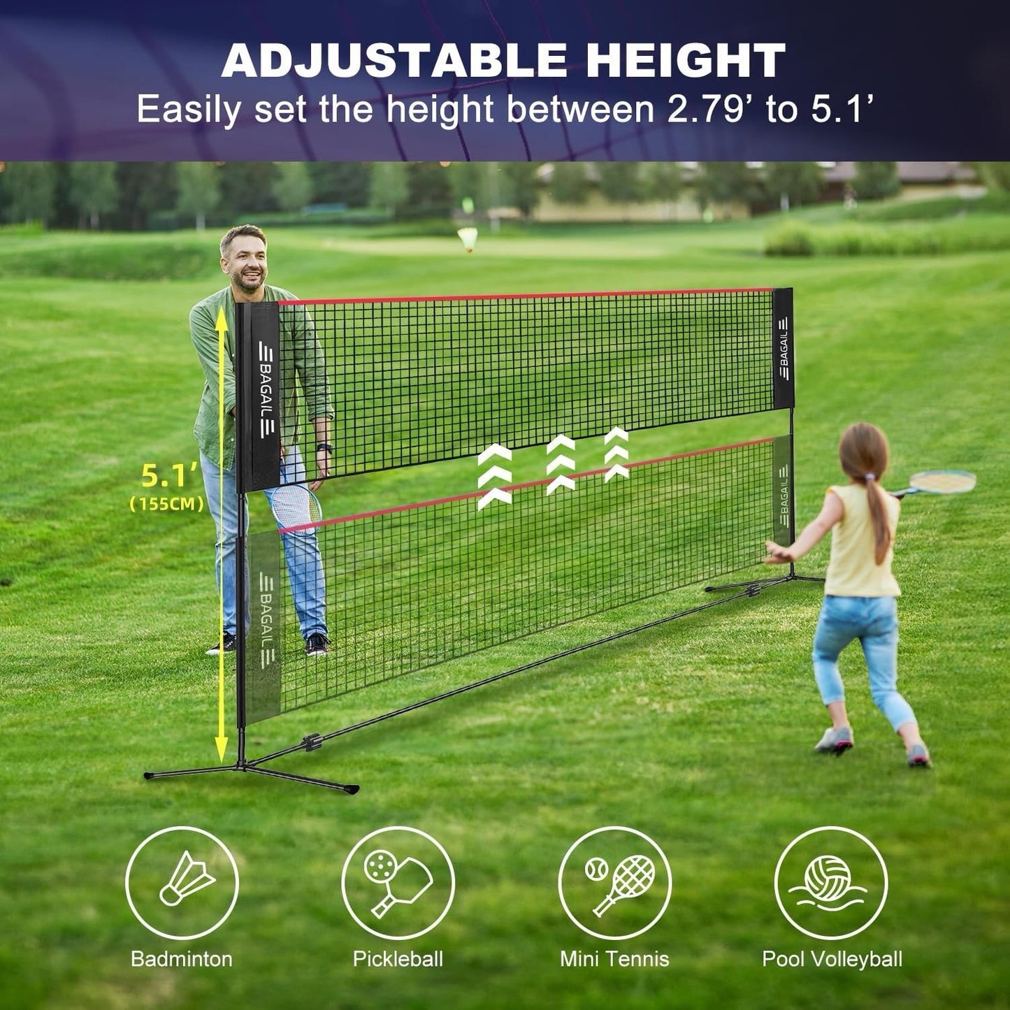 Badminton Tennis Volleyball Net 4.1M Adjustable Height Portable Stand Carry Bag