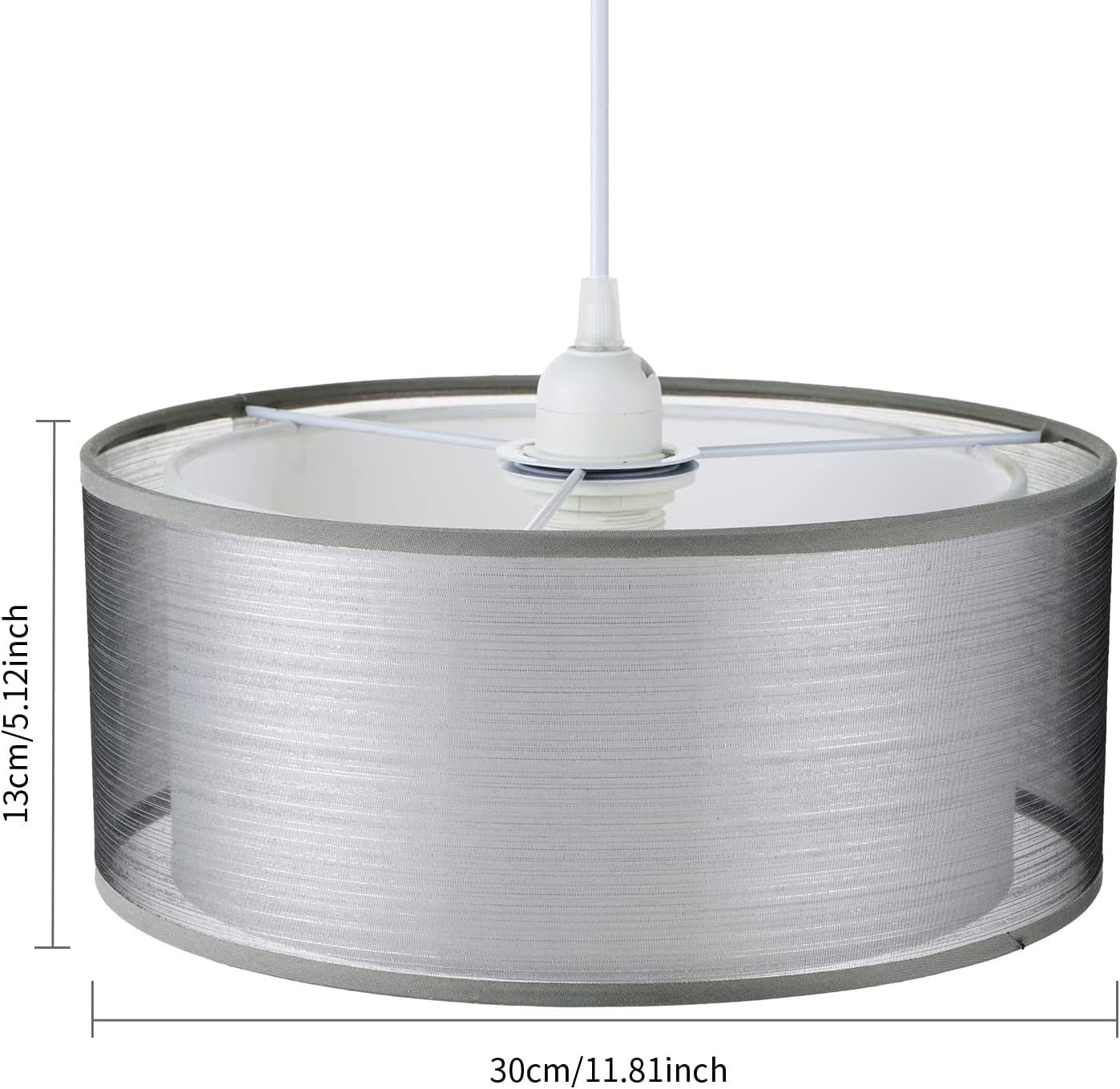 Modern Grey Ceiling Light Shade 2 Tier Drum Fabric Lampshade 30cm