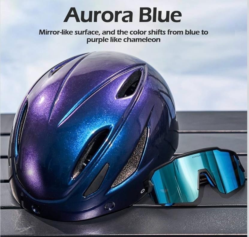 Adult Cycling Helmet 57-61cm Magnetic Goggles Detachable Visor Blue
