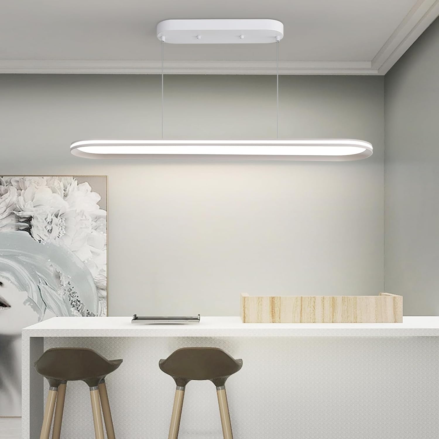 Oval Pendant Light 120cm Dimmable LED Ceiling Lamp Adjustable 3 Color Modes