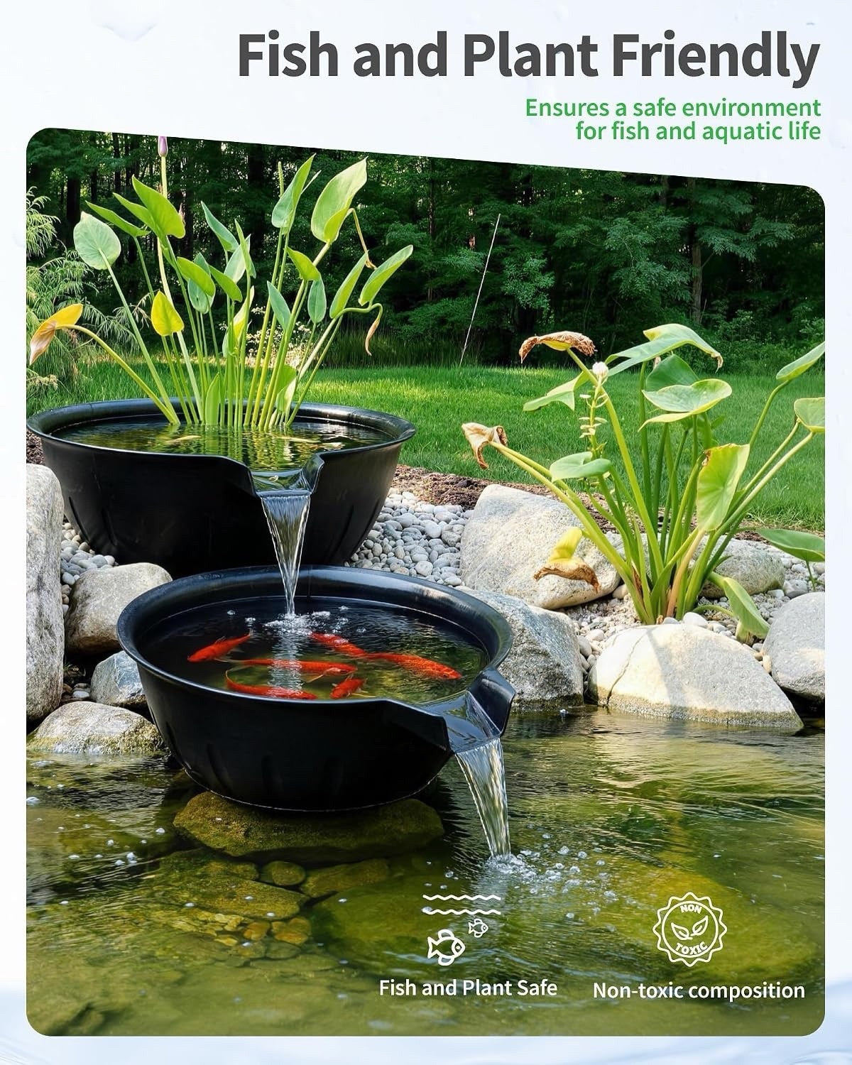 Pond Waterfall Fountain Kit 2 Tier Spillway Bowls 2500L/H Pump Garden Feature