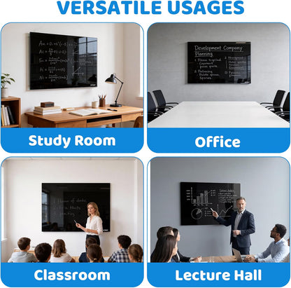 Glass Dry Erase Whiteboard 40x60cm Black Magnetic Frameless Wall Mounted Board