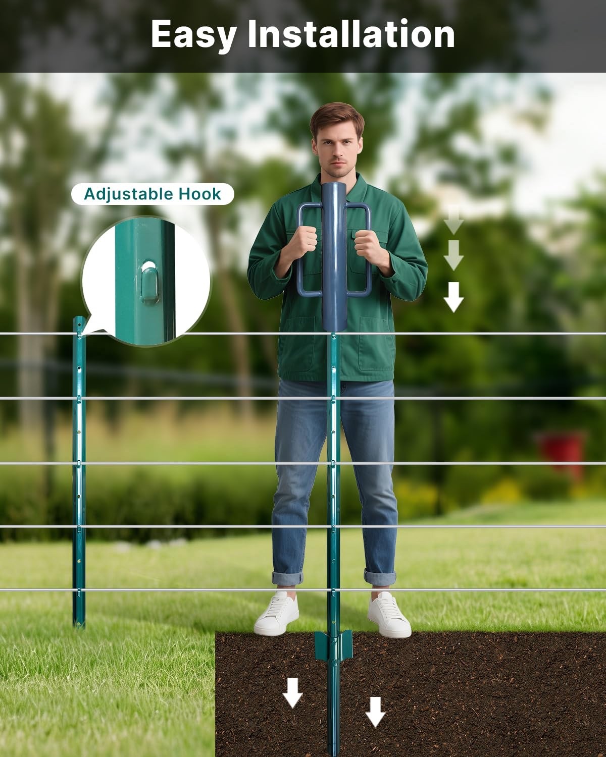 Garden Fence Posts Metal 5ft 152cm Pack 10 Heavy Duty U Posts Wire Fencing Green