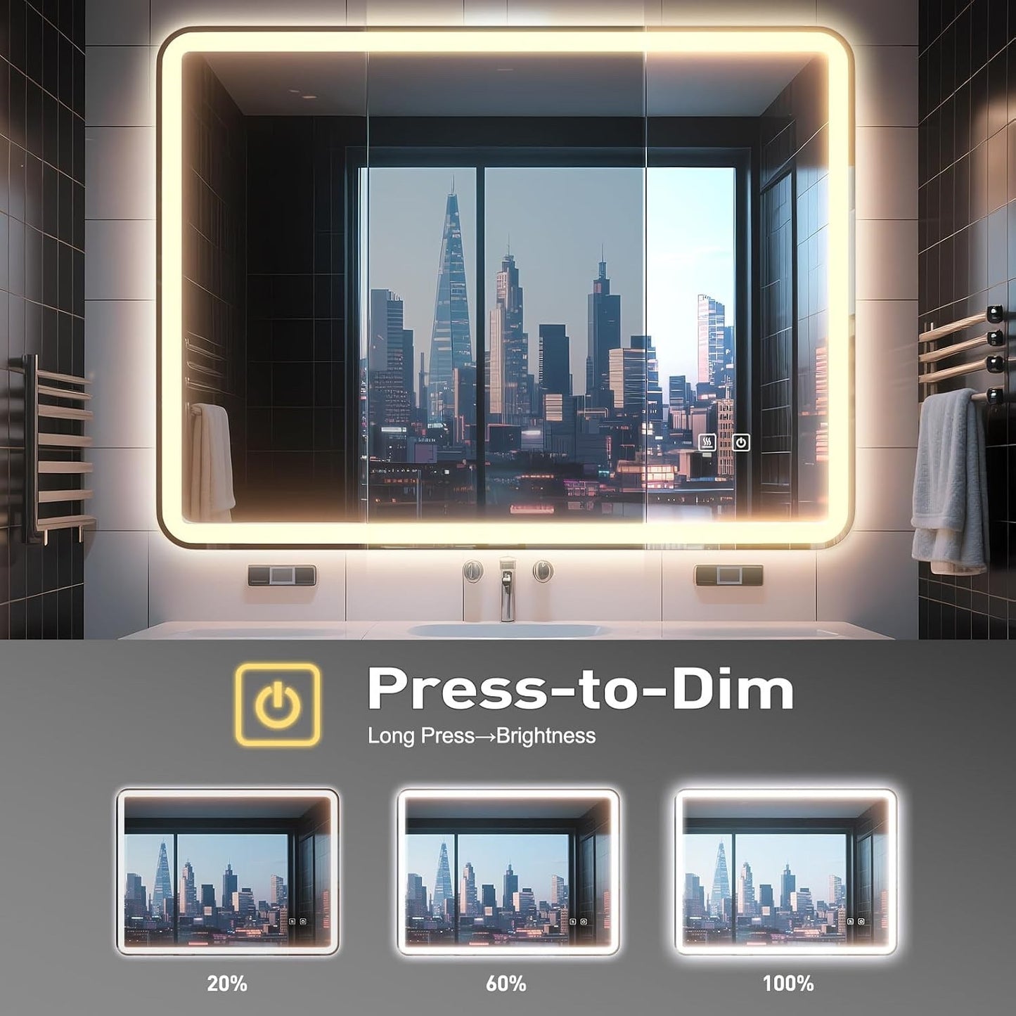 LED Bathroom Vanity Mirror 500x700mm 3 Colour Dimmable Anti Fog Touch Control