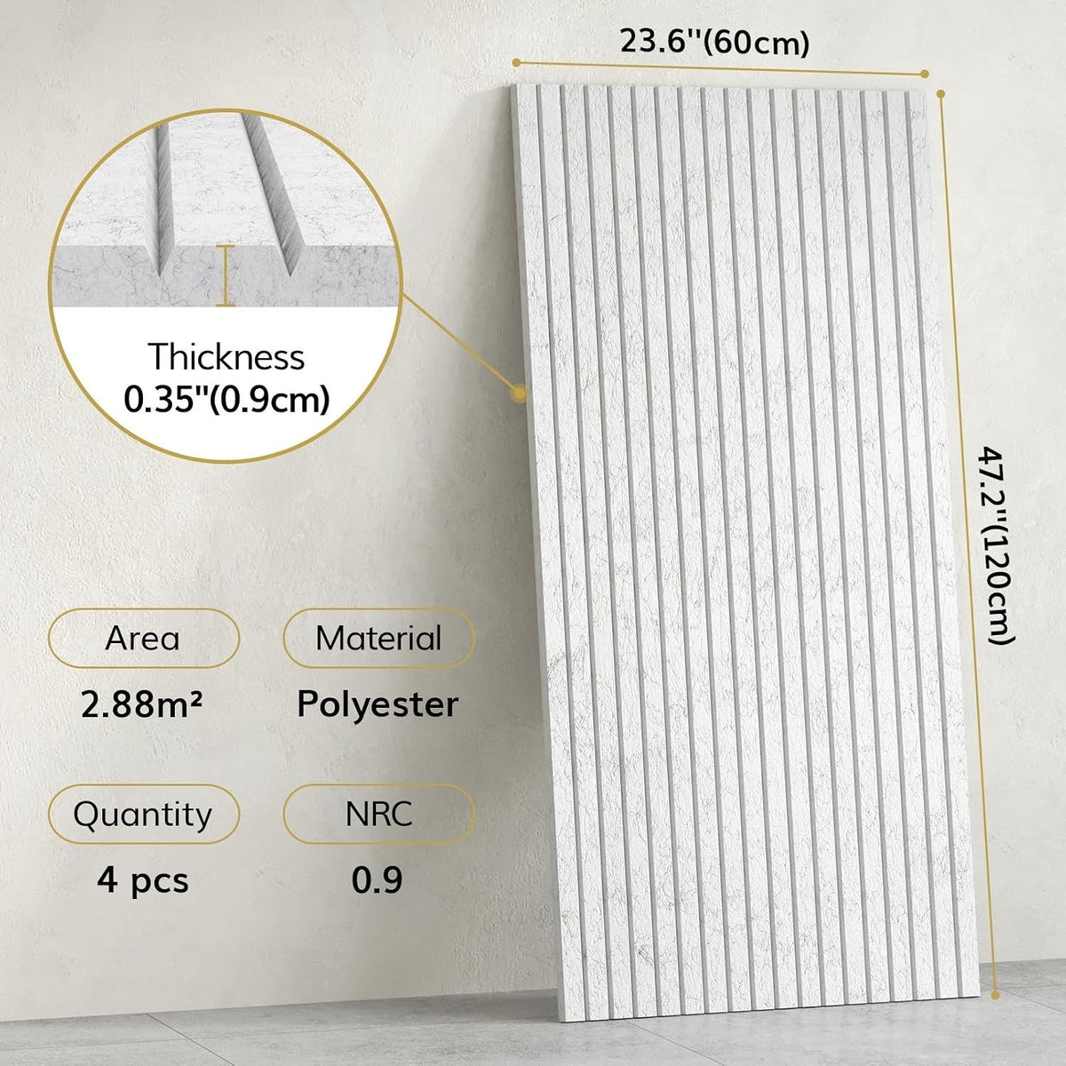 Acoustic Soundproof Wall Panels 4 Pack Grey 120x60cm Self Adhesive Echo Absorb