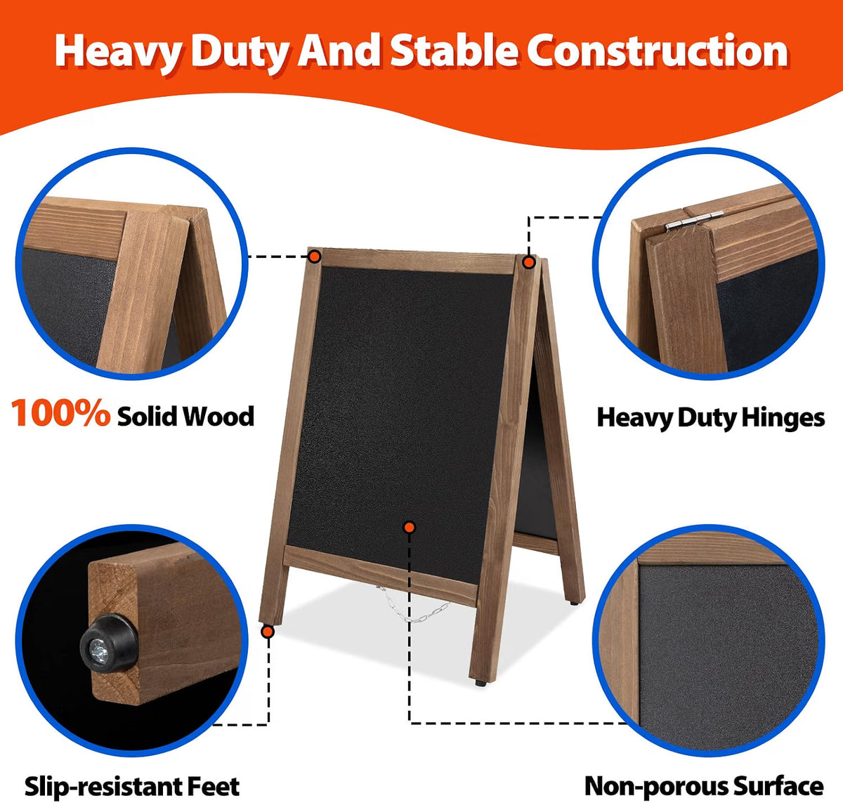 A-Board Chalkboard 43x65cm Double Sided Magnetic Wooden Pavement Sign VAIIGO
