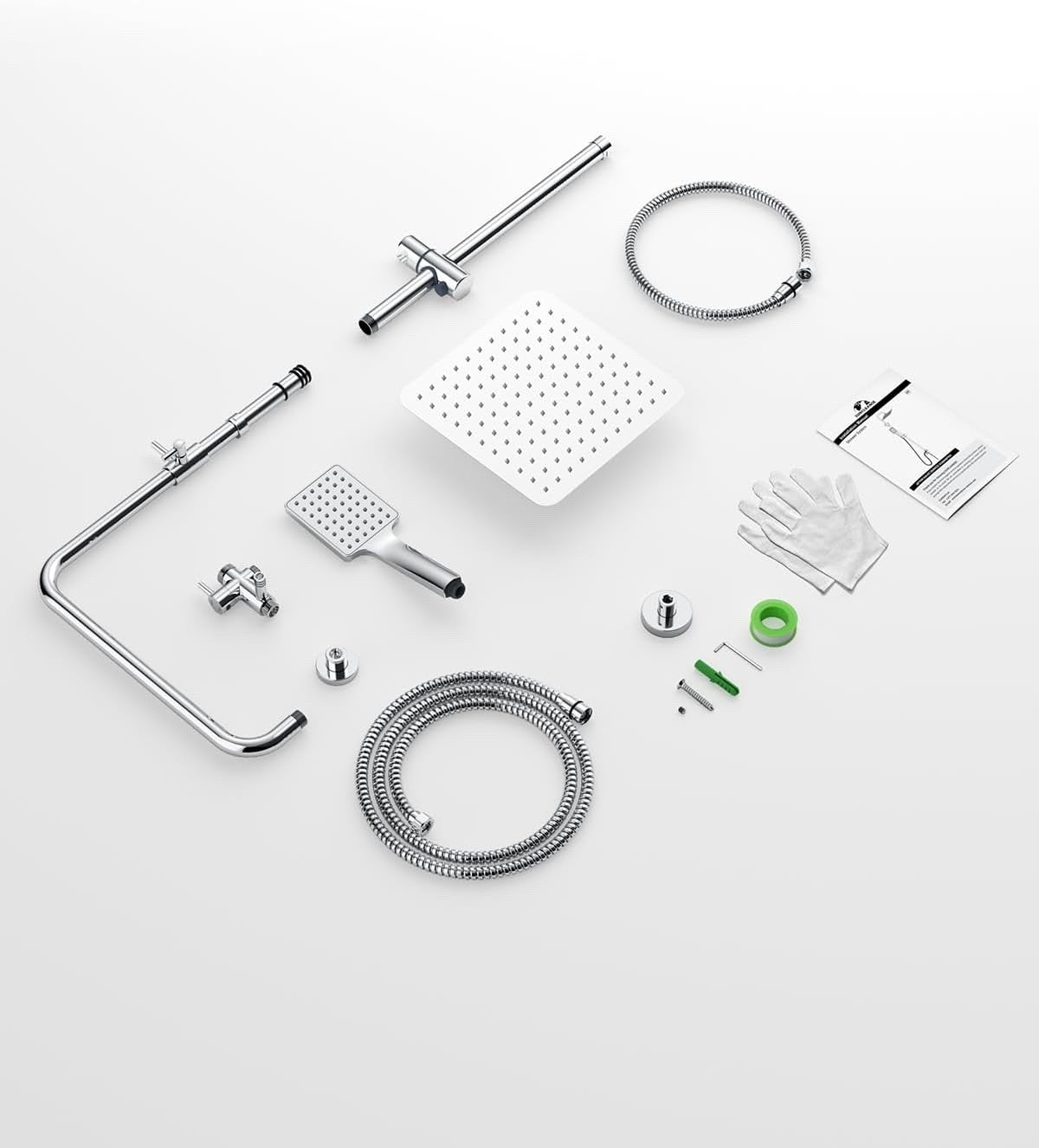 Rain Shower System 25x25cm Square Head Handset Adjustable Rail 75-110cm Chrome