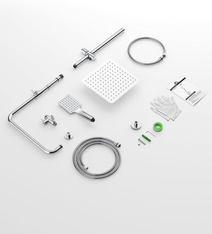 Rain Shower System 25x25cm Square Head Handset Adjustable Rail 75-110cm Chrome