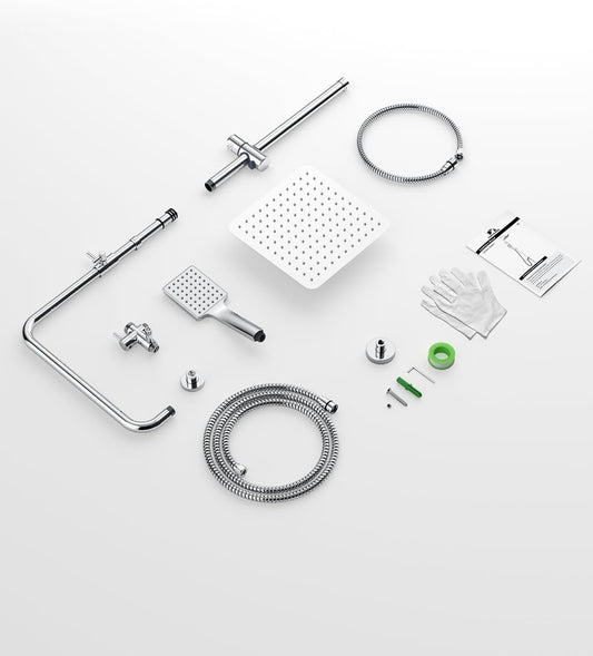 Rain Shower System 25x25cm Square Head Handset Adjustable Rail 75-110cm Chrome