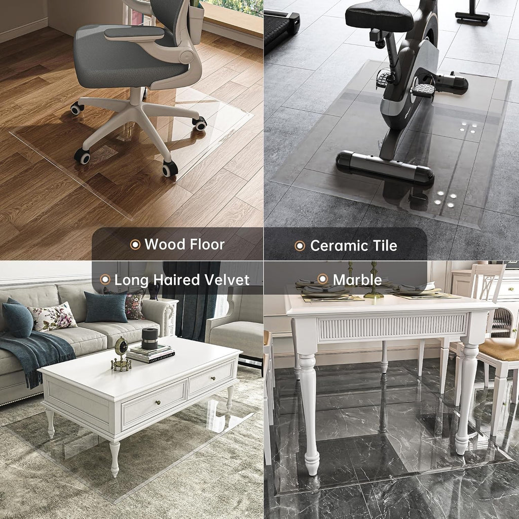 91x91cm Tempered Glass Chair Mat Clear Beveled Edge Carpet Hardwood Floor