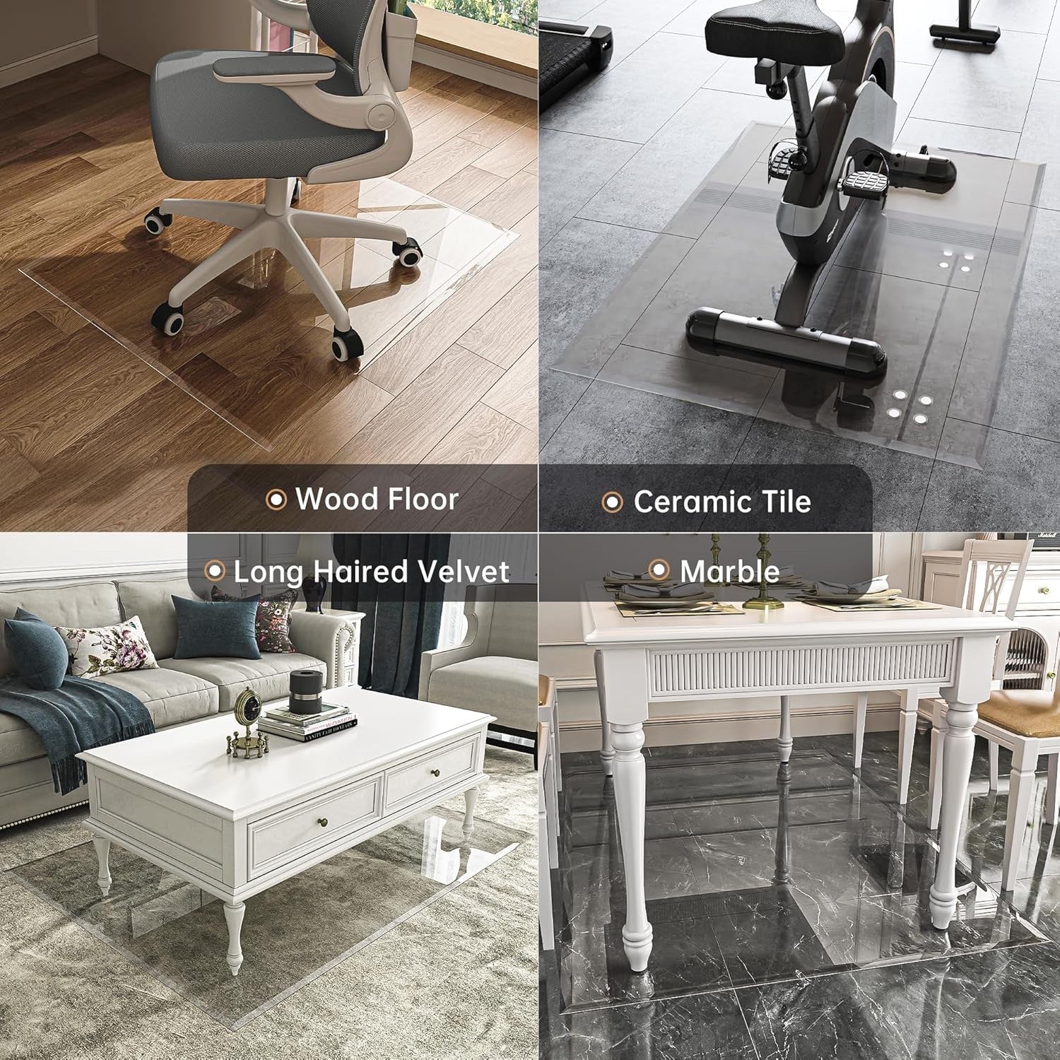 91x91cm Tempered Glass Chair Mat Clear Beveled Edge Carpet Hardwood Floor