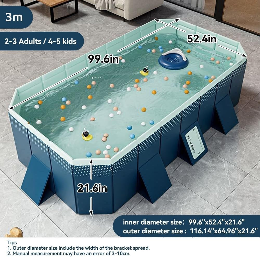 SKILBEAIA 3m Foldable Non-Inflatable Swimming Pool Hard Plastic Rectangle Pool