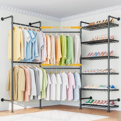 Clothes Rail Wardrobe Rack Adjustable Freestanding Storage 6 Shelves Double Rods