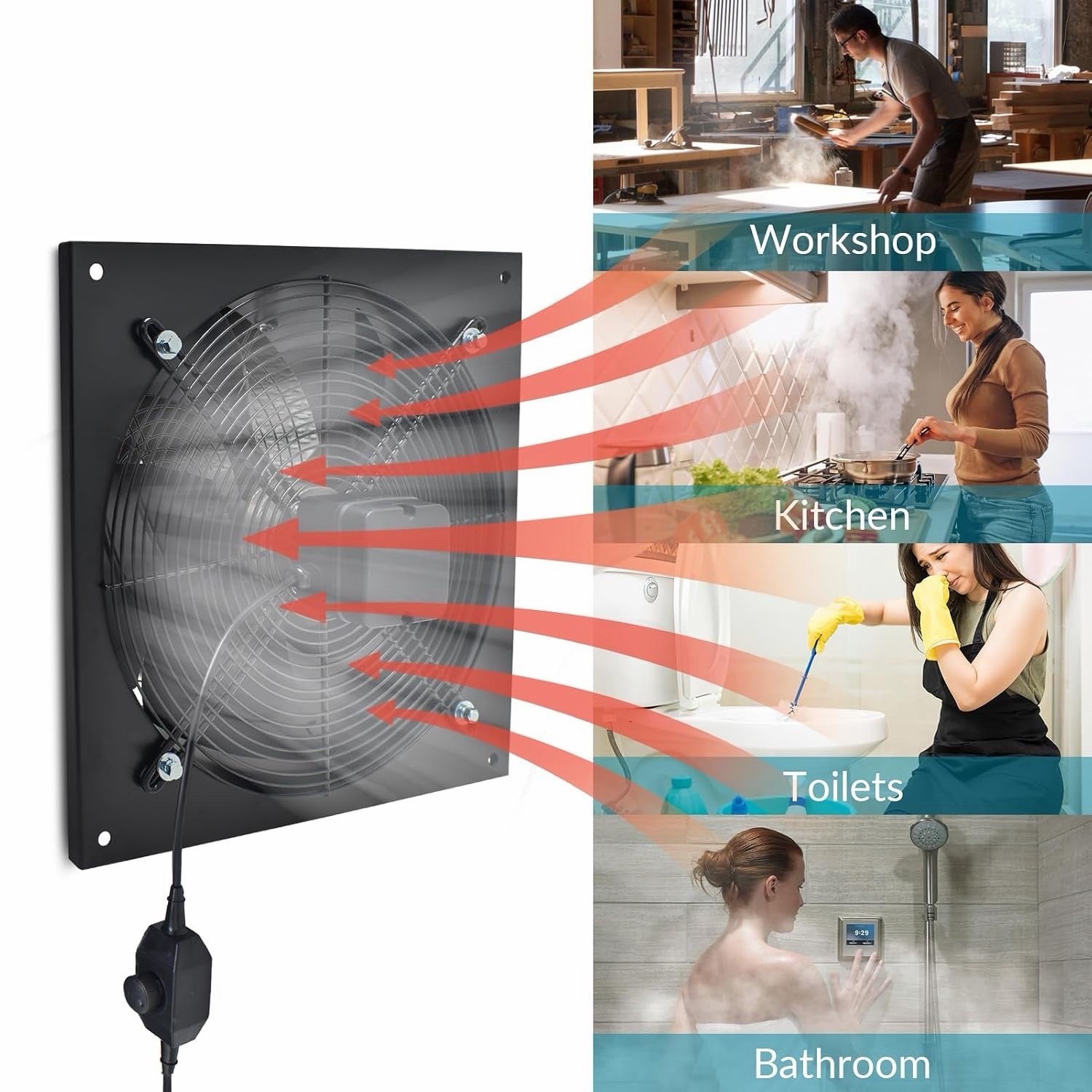 Industrial Axial Extractor Fan 300mm 12in 165W 2130m3/h Speed Controller 240V