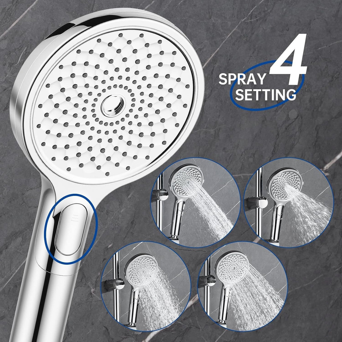 Shower Riser Rail Kit 73cm 4 Mode Hand Shower 1.5m Stainless Hose Soap Dish