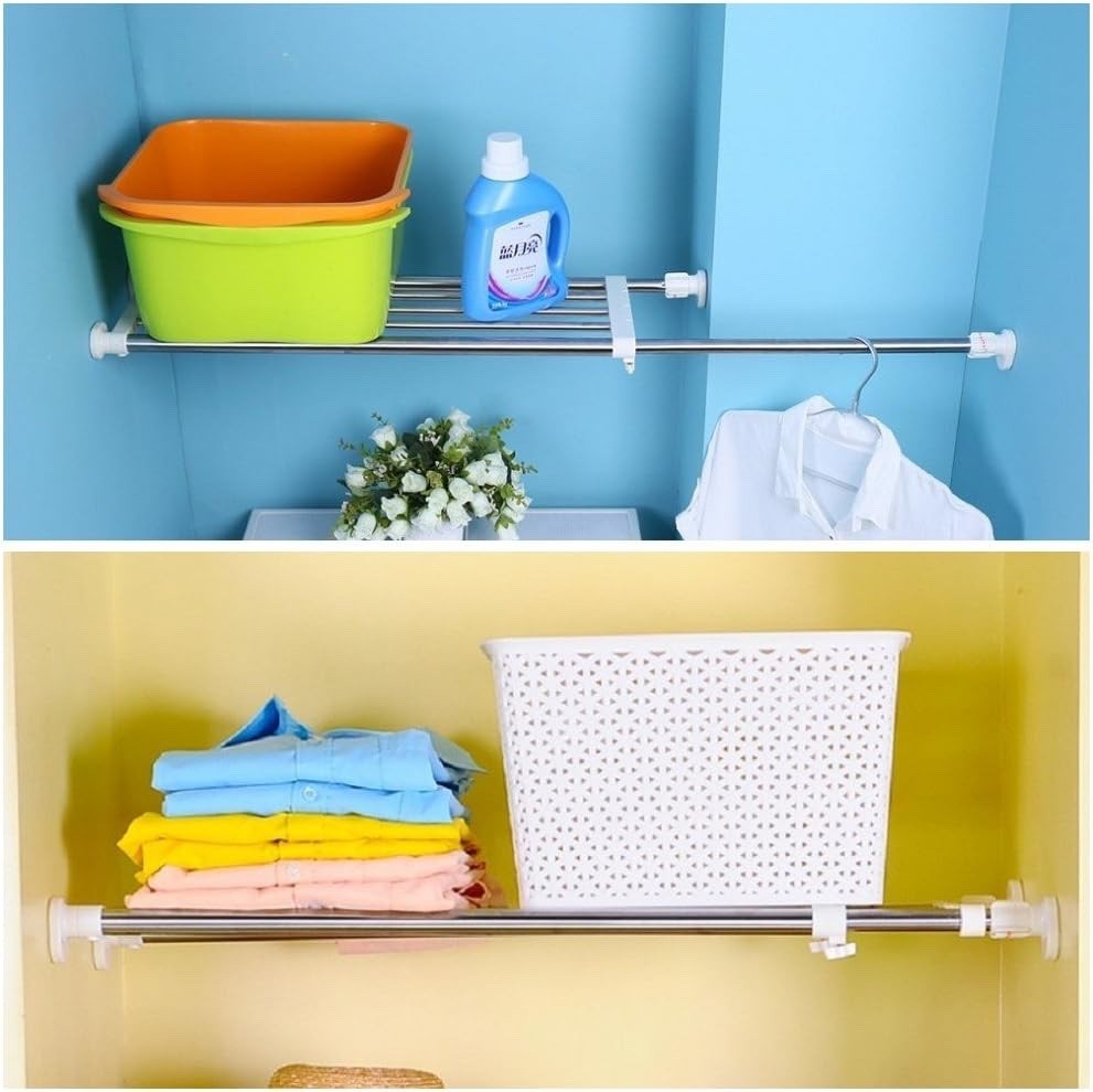 Adjustable Wardrobe Tension Shelf Rail Telescopic Closet Storage Rack 59-101cm