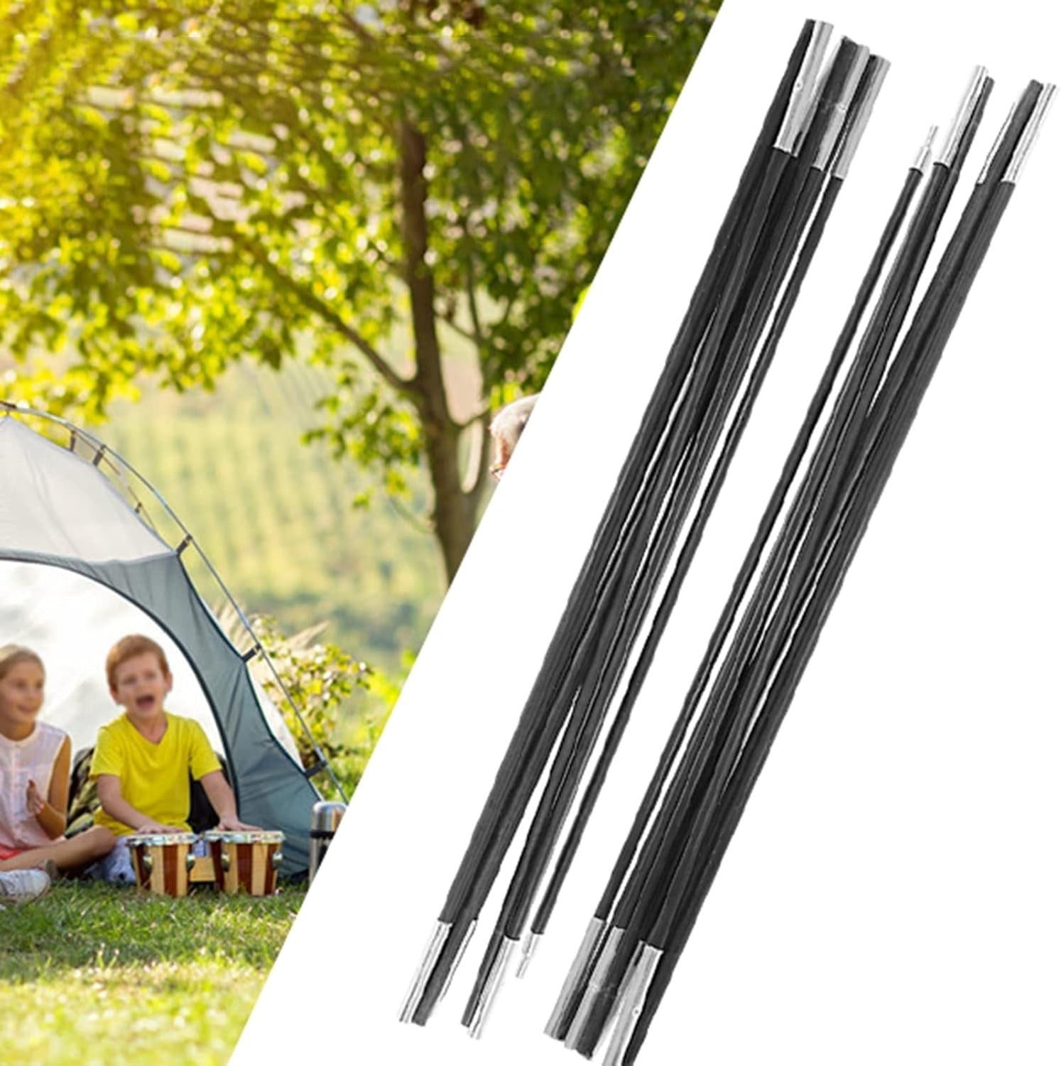 Fiberglass Tent Poles 4.9m 9 Section Awning Support Rods Camping Tarp Repair